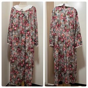 Roaman's Vintage 60s/70s Floral Collar Button House Dress Women's 8B.